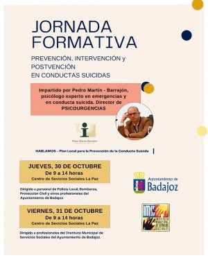 Jornadas Formativas sobre Prevención e Intervención en Conductas Suicidas por el Ayuntamiento de Badajoz.