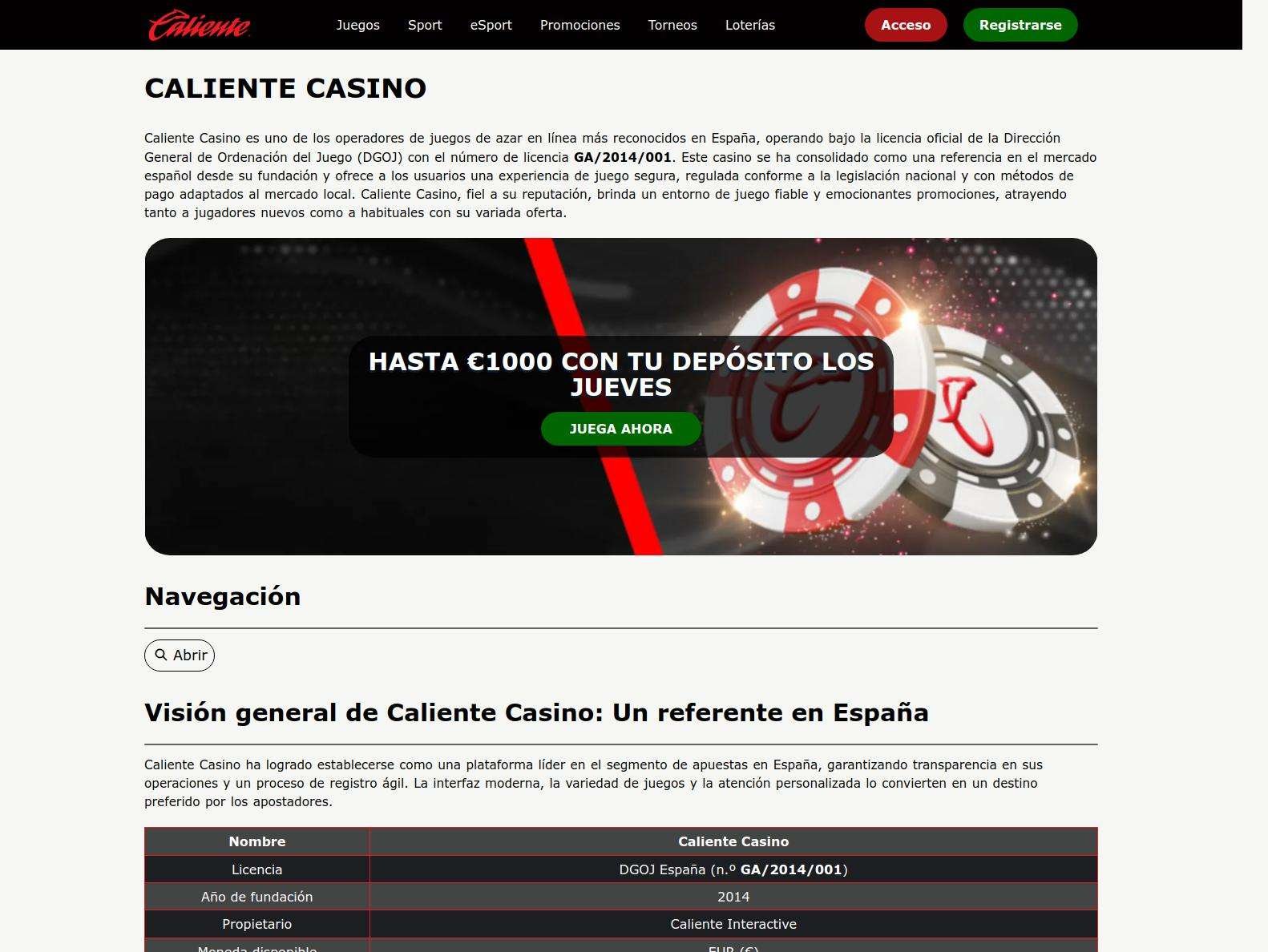 Mejora de rendimiento y usabilidad en Caliente Casino para jugadores españoles