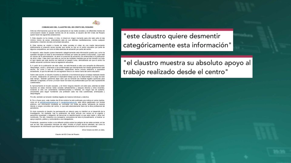 Miembros del claustro del Instituto Cristo del Rosario de Zafra rechazan acusaciones de acoso escolar