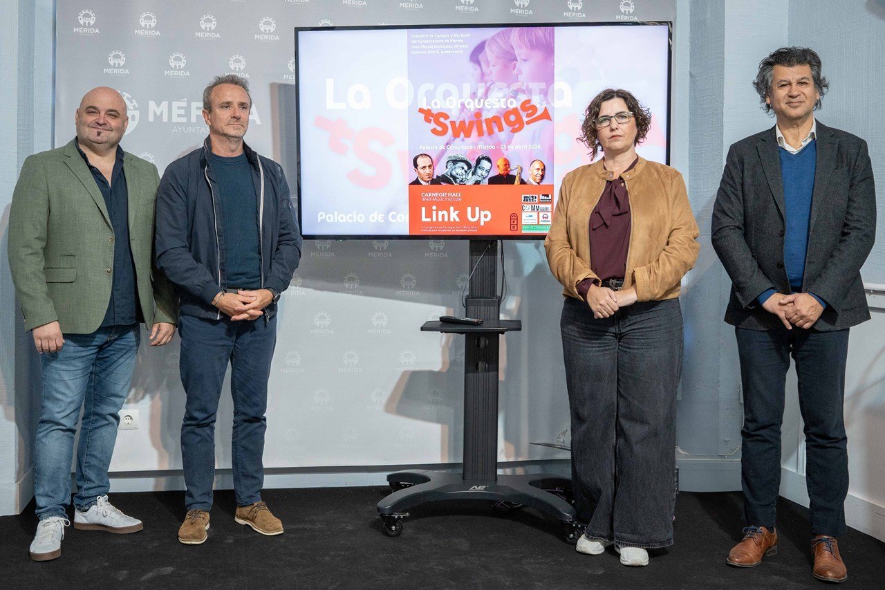 Concierto educativo «La Orquesta Swings» acerca el jazz a 1.600 escolares el 23 de abril en el Palacio de Convenciones de Mérida.