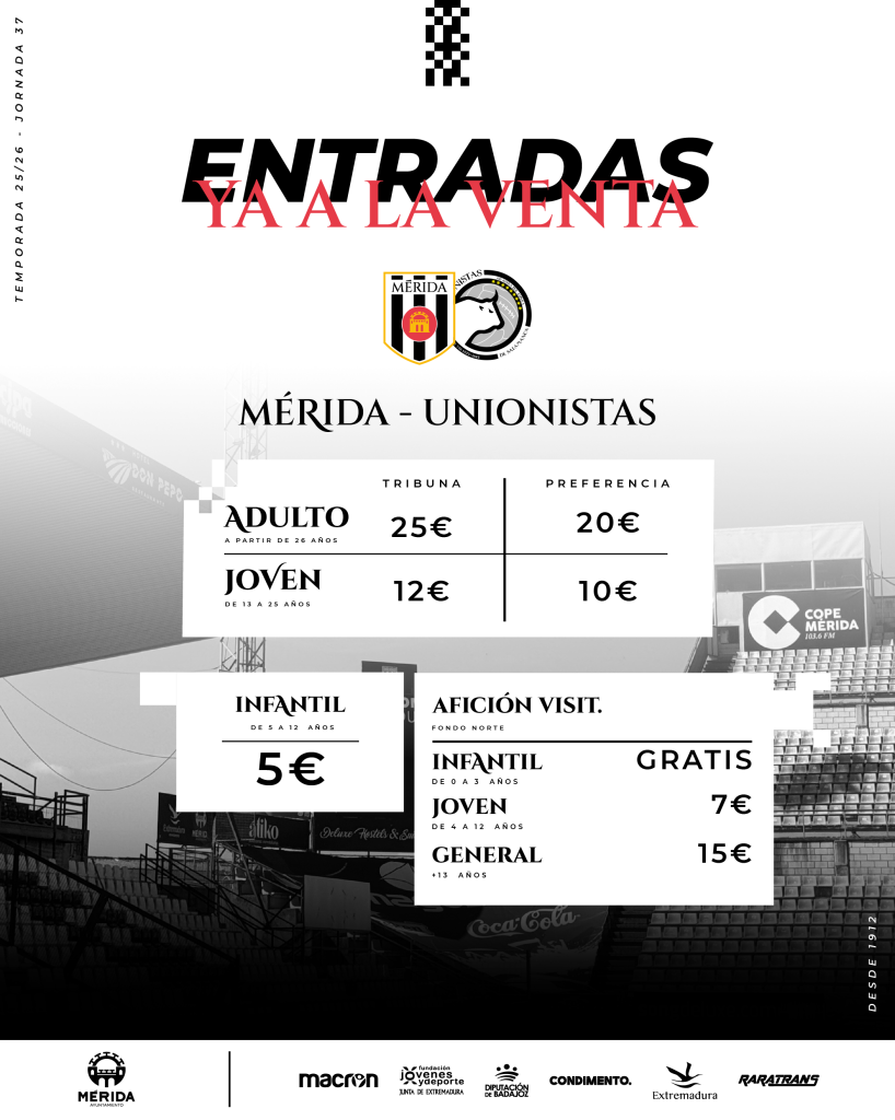 Entradas para el partido AD Mérida – Unionistas de Salamanca CF.