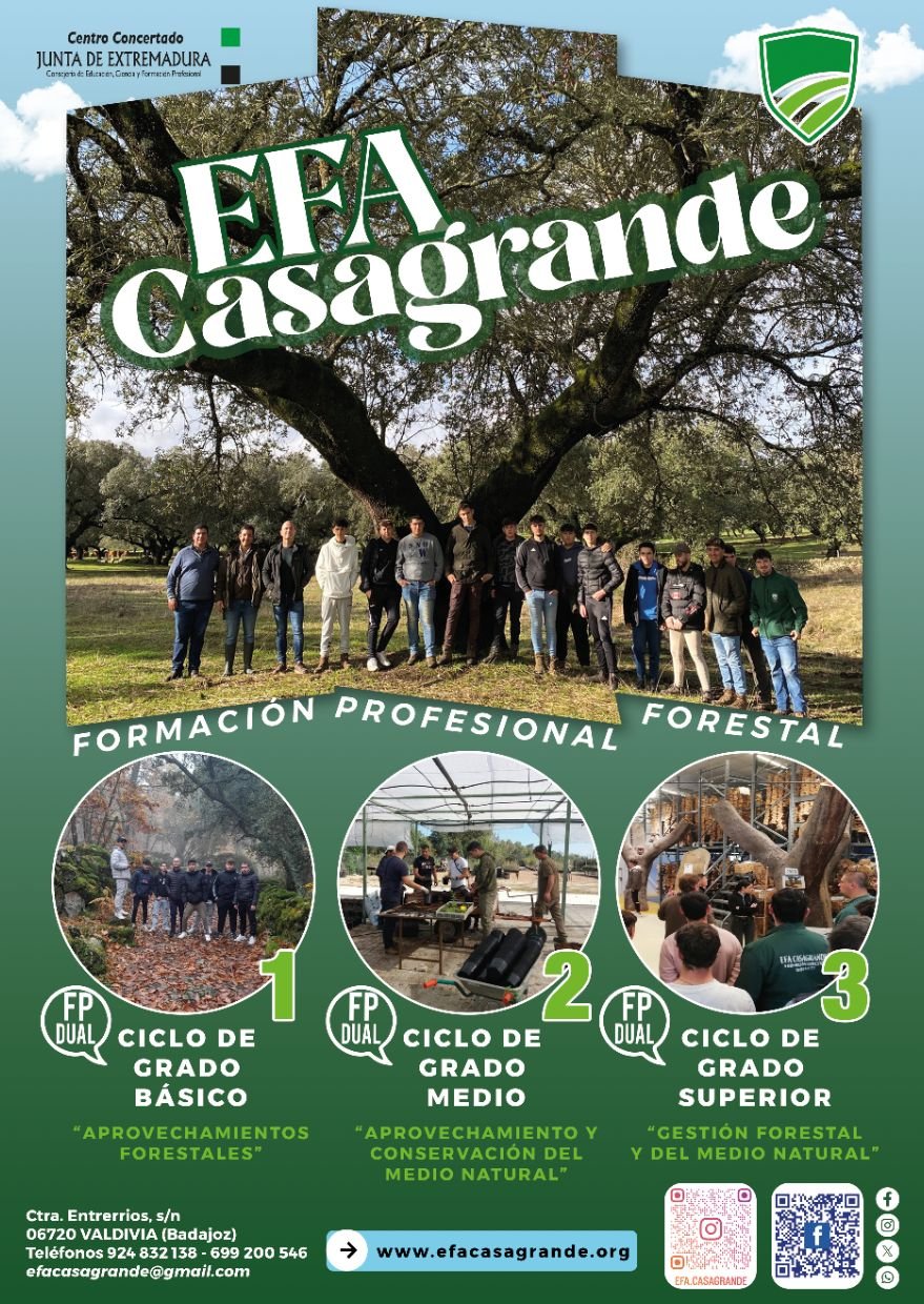Oferta de formación profesional forestal en EFA Casagrande para el próximo curso 2026-2027.